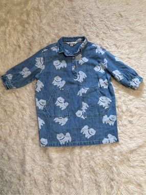 Mini Boden Dog Print Denim Dress - Size 3-4Y